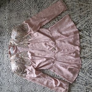 Vintage d'ore by Della Roufogali pink silk sequin and bead detail party jacket